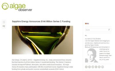 Screenshot des Energieblogs AlgaeObserver