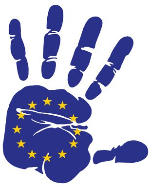 Grafik mit Hand und europäischer Flagge