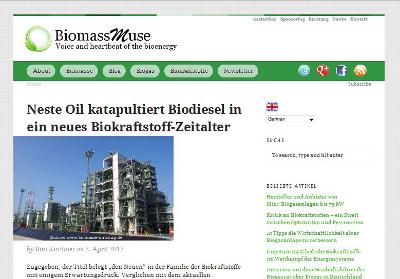 Screenshot des Energieblogs BiomassMuse