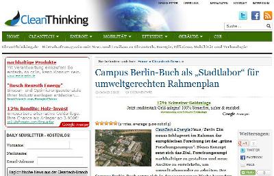 Screenshot des Energieblogs Cleanthinking