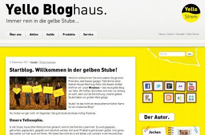 Screenshot des Energieblogs Yello Bloghaus