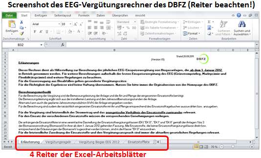EEG Vergütungsrechner 2012 Biogas Biomethan Feste Biomasse Screenshot Vergütungsrechner EEG Erklärung